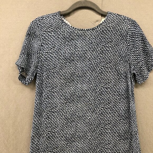 Michael Kors Short Sleeve Shift Dress XS Blue Printed Crewneck Knee Length - Picture 4 of 10